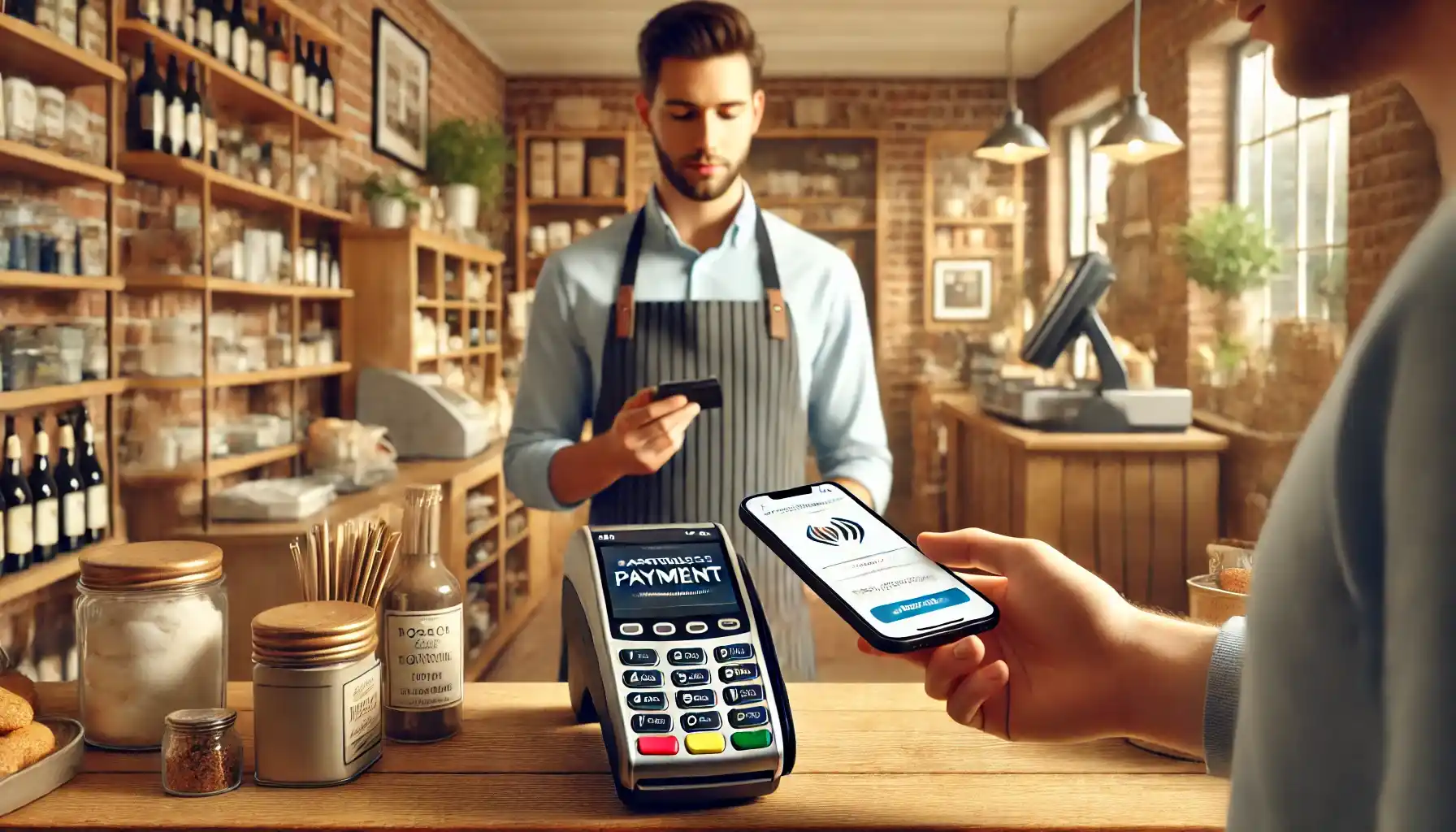 a customer making a mobile payment in an Australian shop.